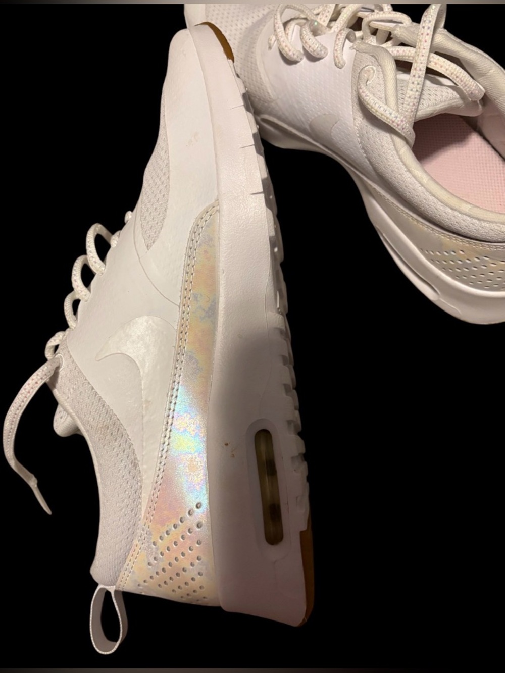 Nike Big Kids White Sneakers with Iridescent Accents